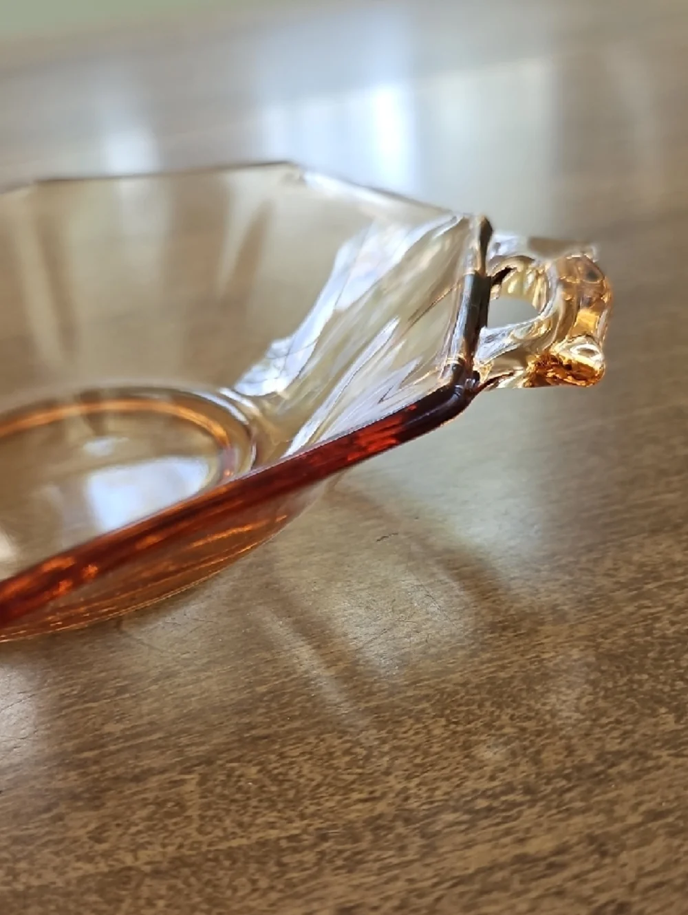 Vintage Octagonal Rosy Amber Depression Glass Bowl
